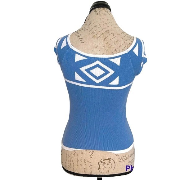 Subdued Womens Sweater Blue White One Size Ribbed Italy Soft Girl Coastal Knit - Picture 2 of 12